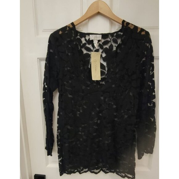 J. Valdi black lace swimsuit coverup eyelet New See through - Picture 2 of 16